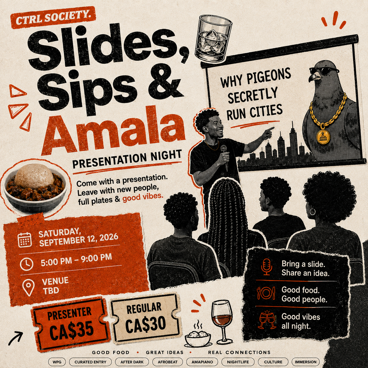 Slides, Sips & Amala event poster